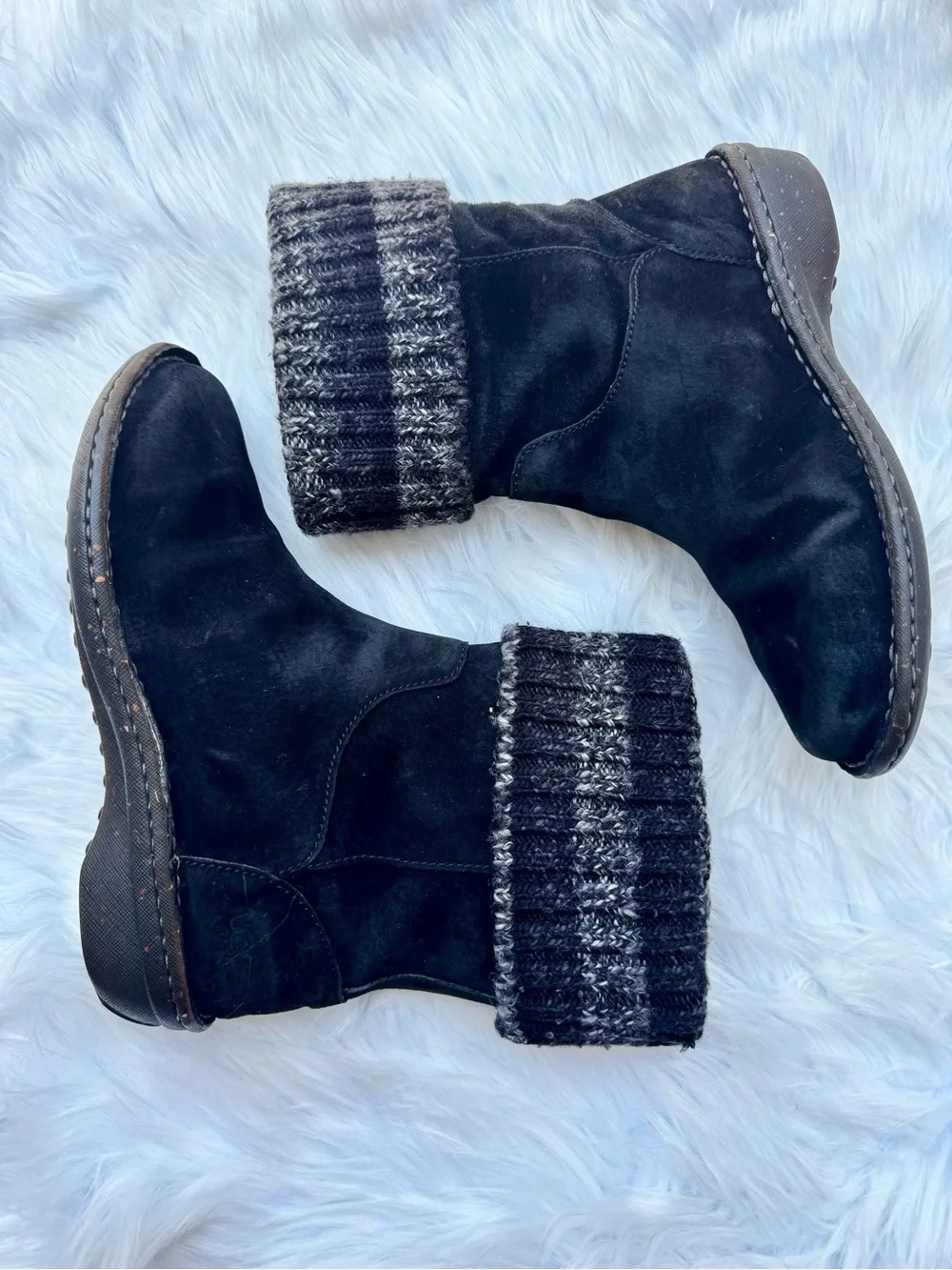 UGG Kaylana Black Suede Leather Knit Cuff Pull on Winter Boots Rubber Sole Sz 7
